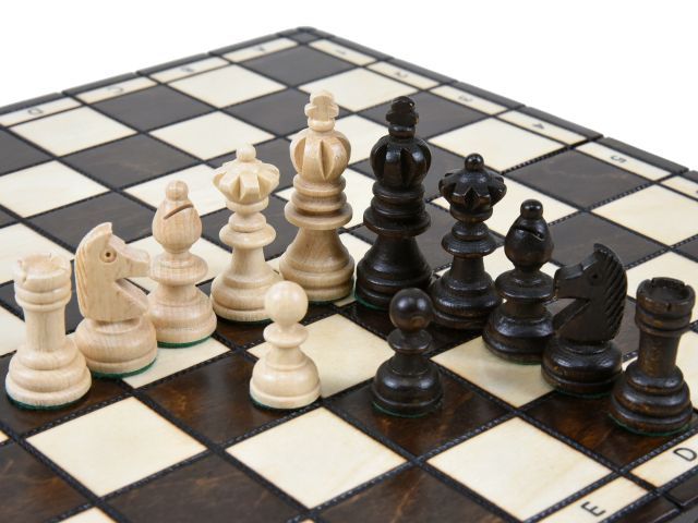 ポーランド製 木製 チェスセット：Olympia(オリンピア)ブラウン35cm×35cm chess 駒 盤 数量限定販売 手作り｜ホビーマート